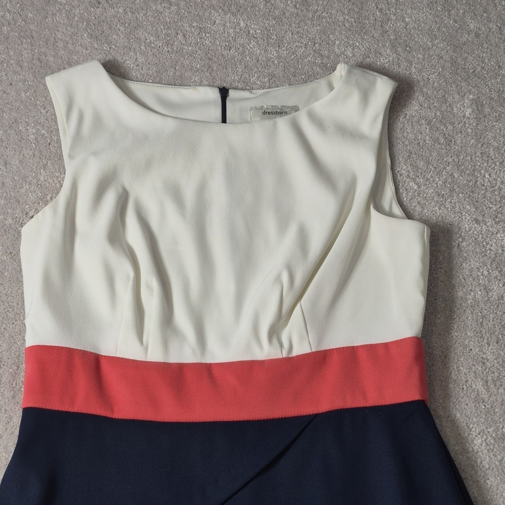 Dress Barn Sleeveless Dress Women Size 6 White Navy Blue Pink Prep Color Block - Picture 2 of 16